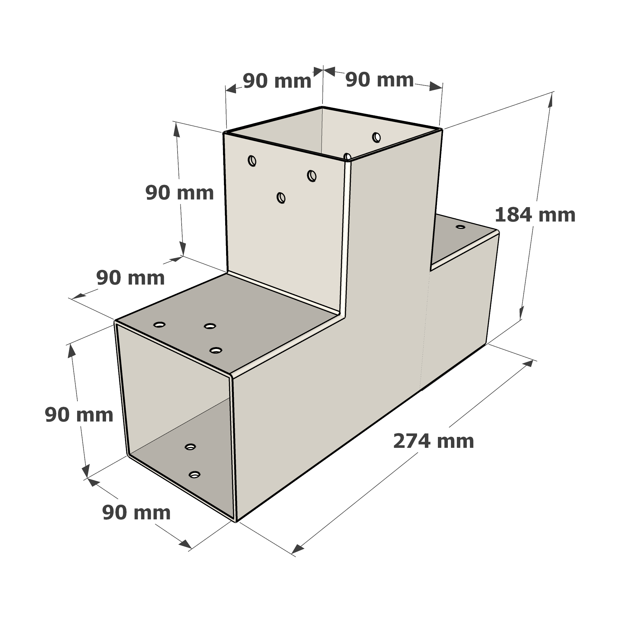 Dimensions du connecteur SUNDIY Blanc RAL 9010 - 90 mm, forme en T à 3 directions