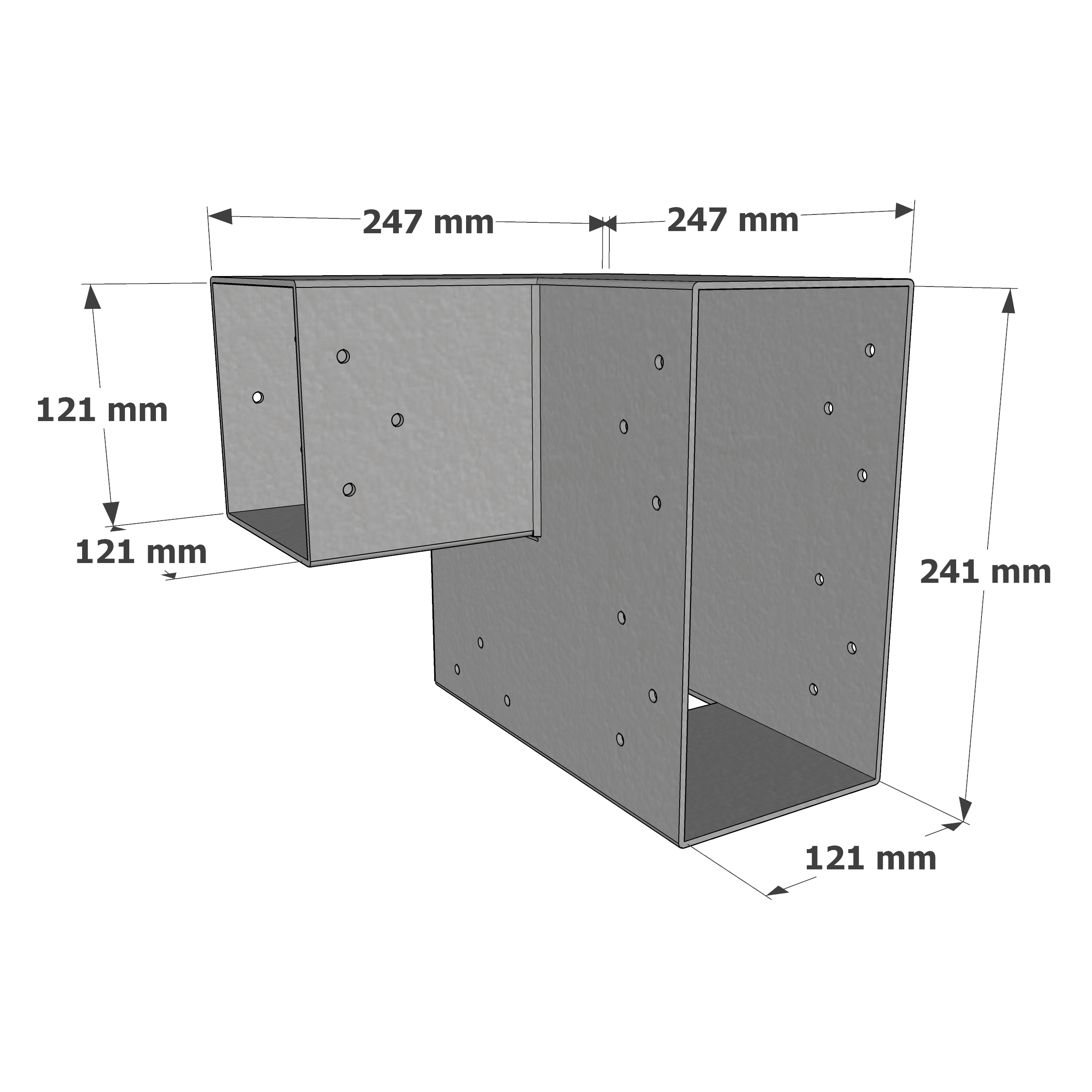Dimensions du connecteur SUNDIY Blanc RAL 9010 - 240mm à 3 directions en forme de L - Droite