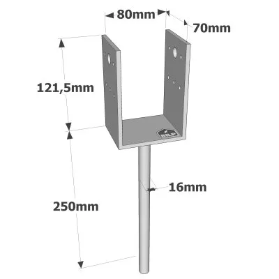 Pieds de poteau en U à sceller - Réf. PPD80/70G