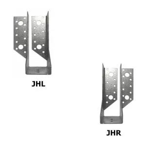 Sabots métalliques, aile repliée à l'intérieur, modèles JHL et JHR, détails de perforations, finition galva.