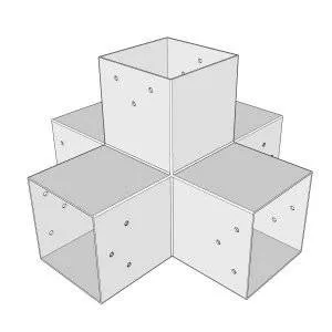 Vue en perspective du connecteur SUNDIY blanc RAL 9010 120mm à 5 directions - Forme +