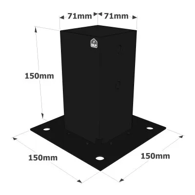 Pied de poteau carré de jardin - Finition NOIRE - Réf. PPJBT70PB