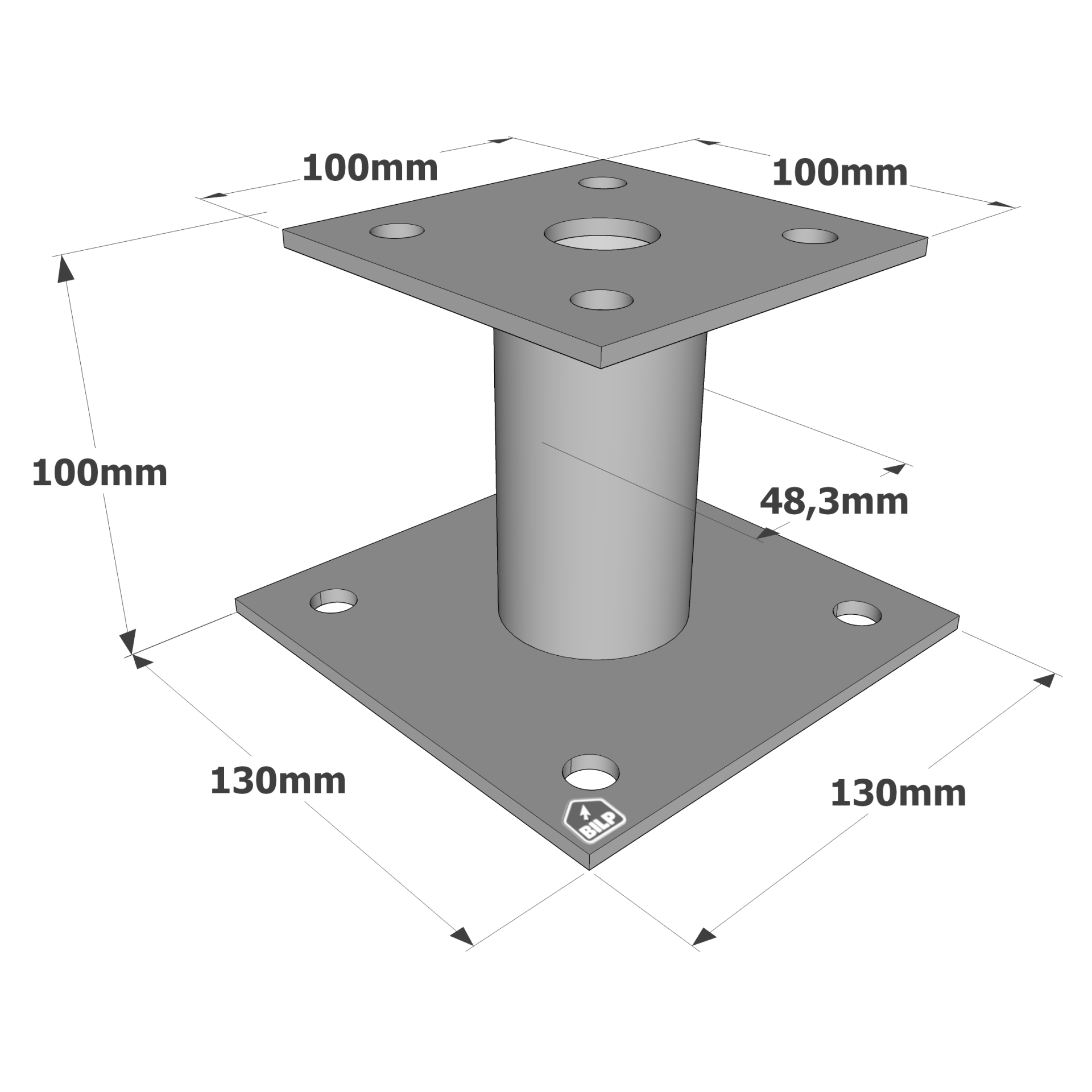 Pied réglable à boulonner avec platine 150 mm x 100 mm x 150 mm 